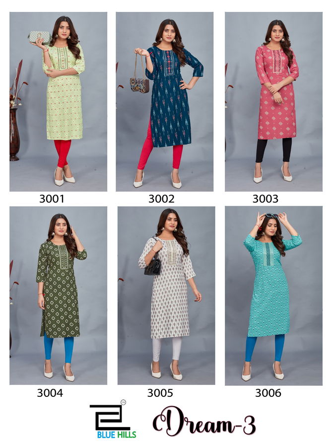 Dream 3 By Blue Hills Printed Straight Kurti Wholesale Price In Surat
